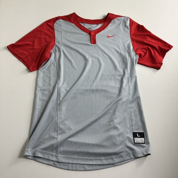 Nike Shirt Adult Large L Gray‎ Red Swoosh Baseball Outdoors Lightweight Mens - Picture 1 of 10